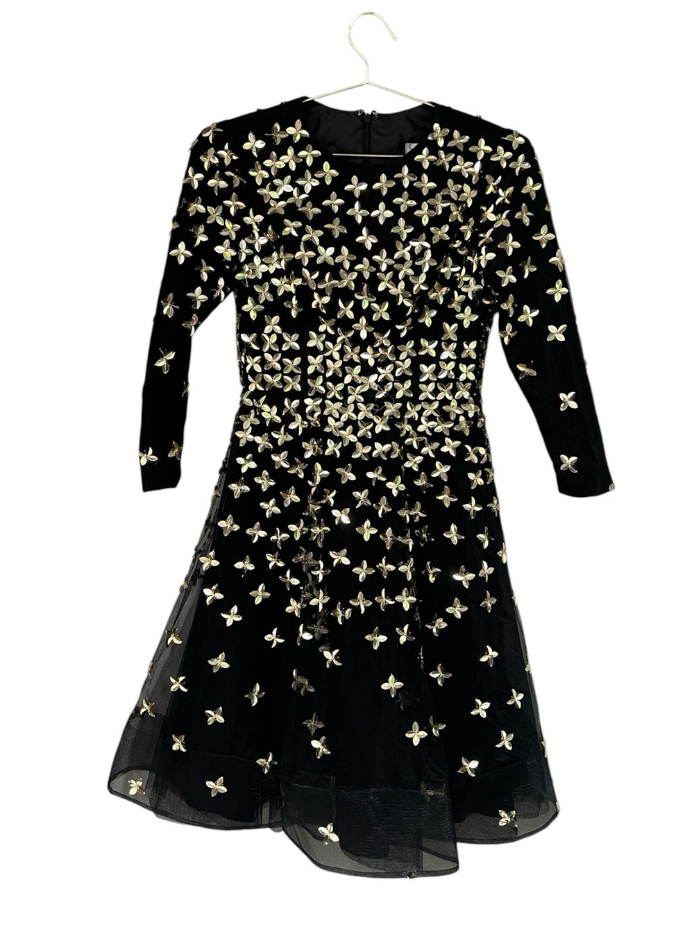 Vintage Miri New York Black Gold Floral Appliqué Fit-and-Flare Dress, Size 6